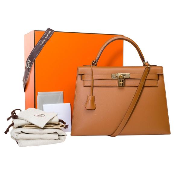 Hermes Handbags - HERMES Kelly 32 sellier handbag strap [HSO] in Camel & Orange Epsom leather, GHW